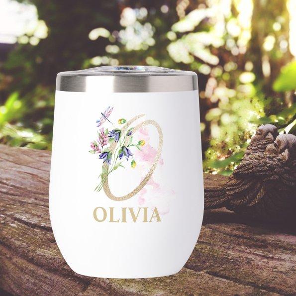 Gold Script Letter O Monogram Personalized Name Thermal Wine Tumbler