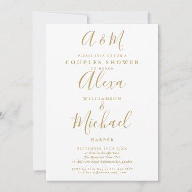 Gold Script Monogram Couples Bridal Wedding Shower Invitations
