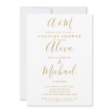 Gold Script Monogram Couples Bridal Wedding Shower Invitations