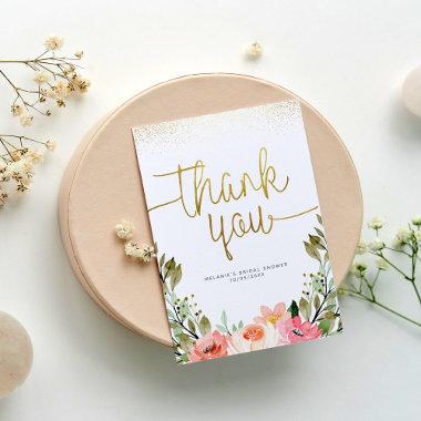 Gold Script Thank You | Pink Watercolor Floral