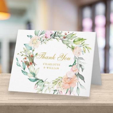 Gold Script Thank You Watercolour Roses Floral Invitations