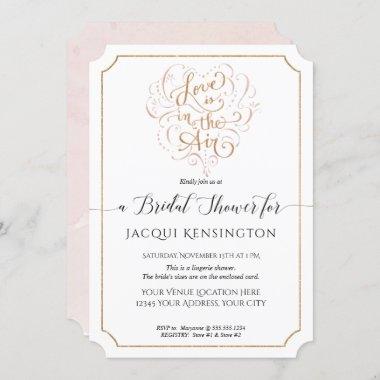 Gold Script Typography Love in Air Bridal Shower Invitations