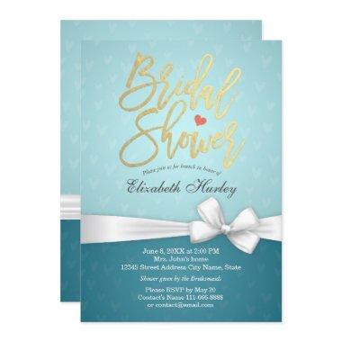 Gold Script & White Ribbon Turquoise