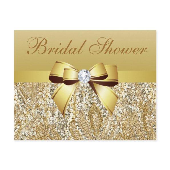 Gold Sequins, Bow & Diamond Bridal Shower Invitations