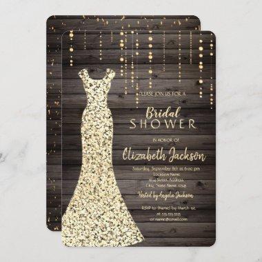 Gold Sequins Dress,Confetti Wood Bridal Showe Invitations