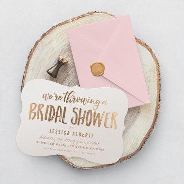 Gold Shimmer Paper Modern Bridal Shower Invitations