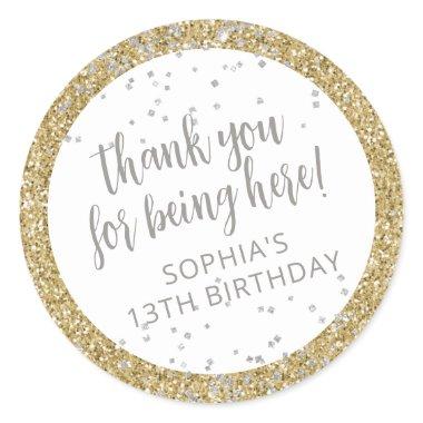 Gold Silver Glitter Thank You Birthday Favor Label