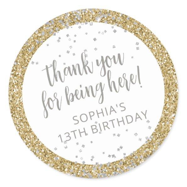 Gold Silver Glitter Thank You Birthday Favor Label