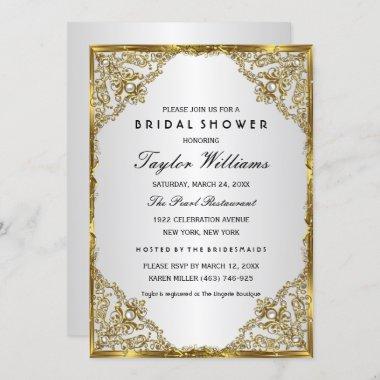 Gold Silver Pearl Vintage Glamour Bridal Shower Invitations