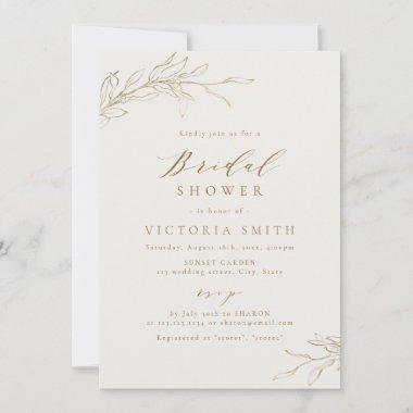 Gold simple elegant botanical rustic bridal shower Invitations