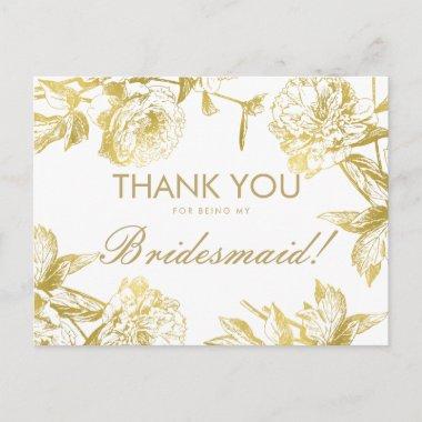 Gold Simple Floral Bridesmaid Thank You PostInvitations