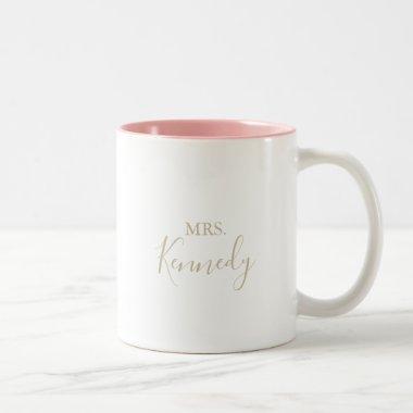 Gold Simple Minimalist Mrs Newlywed Bride Two-Tone Coffee Mug