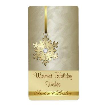 Gold Snowflake Gold Jewel Holiday Wine Label