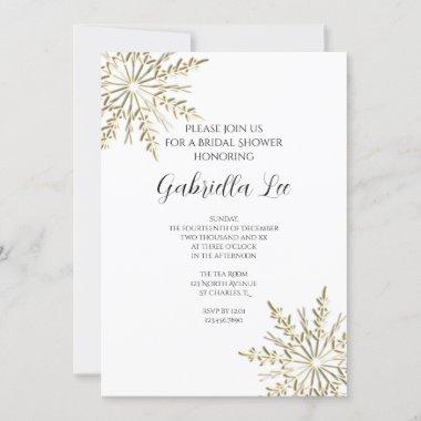 Gold Snowflake on White Winter Bridal Shower Invitations