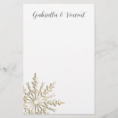 Gold Snowflake on White Winter Wedding Stationery