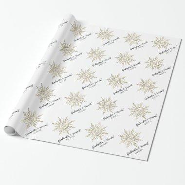 Gold Snowflake on White Winter Wedding Wrapping Paper