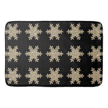 Gold Snowflake Patterns Black Stylish Elegant Cute Bath Mat