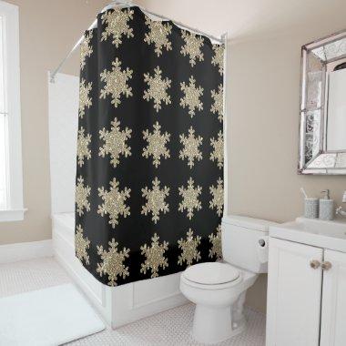 Gold Snowflake Patterns Black Stylish Elegant Cute Shower Curtain