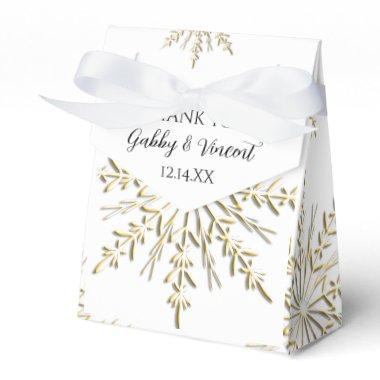 Gold Snowflakes on White Winter Wedding Favor Boxes