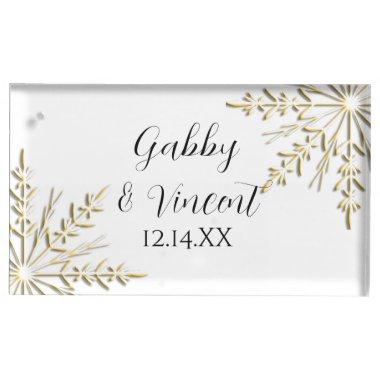 Gold Snowflakes on White Winter Wedding Place  Holder