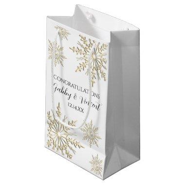 Gold Snowflakes Winter Wedding Congratulations Small Gift Bag
