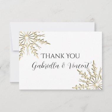 Gold Snowflakes Winter Wedding Thank You Note