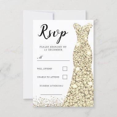 Gold Sparkle Dress All Occasion Birthday Bridal RSVP Card