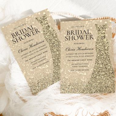 Gold Sparkle Dress Champagne Shimmer Bridal Shower Invitations