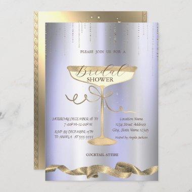 Gold Sparkle,Glass,Purple Bridal Shower Invitations