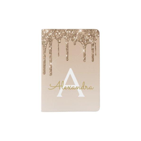 Gold Sparkle Glitter Luxury Monogram Name Passport Holder