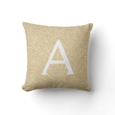 Gold Sparkle Glitter Monogram Name & Initial Throw Pillow