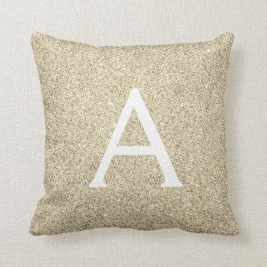 Gold Sparkle Glitter Monogram Name & Initial Throw Pillow