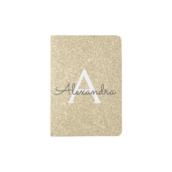 Gold Sparkle Glitter Monogram Name Passport Holder