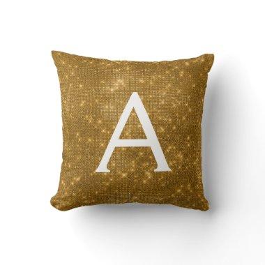 Gold Sparkle Shimmer Monogram Name & Initial Throw Pillow