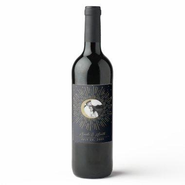 Gold Stars Night Celestial Sunburst Moon Photo Wine Label