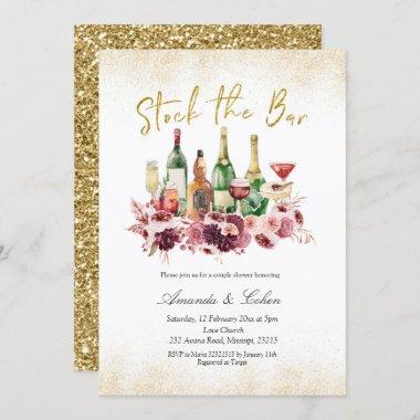Gold Stock the Bar Couple Shower Invitations