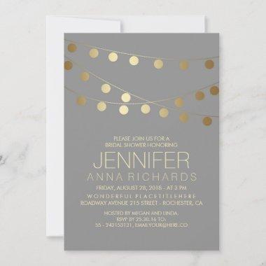 Gold String Lights Modern Bridal Shower Invitations