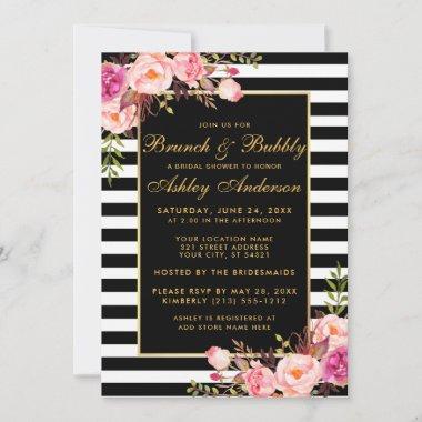 Gold Striped Pink Bridal Shower Brunch Invite