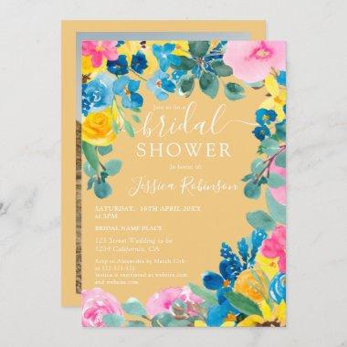 Gold summer floral photo bridal shower Invitations
