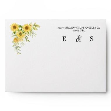 Gold Sunflower Geometric Rustic Elegant Wedding Envelope