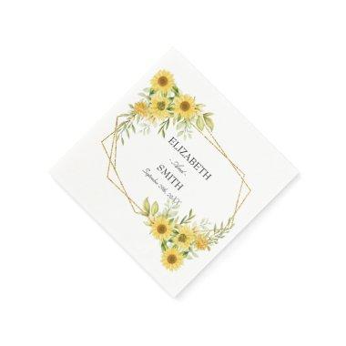 Gold Sunflower Geometric Rustic Elegant Wedding Napkins