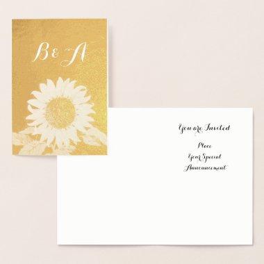 GOLD SUNFLOWER RUSTİC SUMMER WEDDING MONOGRAM FOIL Invitations