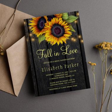 Gold sunflowers country barn wood bridal shower Invitations