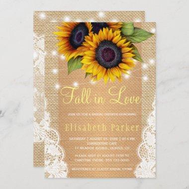 Gold sunflowers country burlap lace bridal shower Invitations