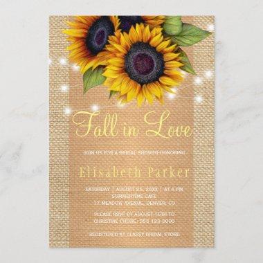 Gold sunflowers country light burlap bridal shower Invitations