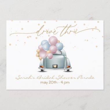 Gold Surprise Drive Through Bridal Shower Parade Invitations