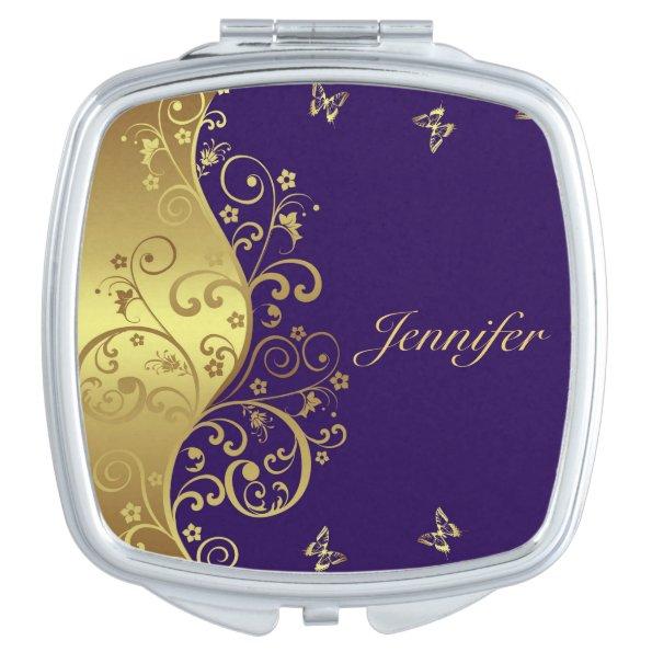 Gold Swirls & Purple Compact Mirror
