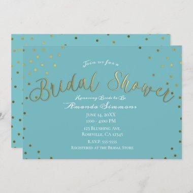 Gold & Teal Turquoise Modern Glam Bridal Shower Invitations