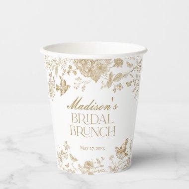 Gold Toile De Jouy Vintage Floral Bridal Brunch Paper Cups