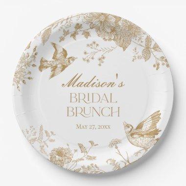 Gold Toile De Jouy Vintage Floral Bridal Brunch Paper Plates